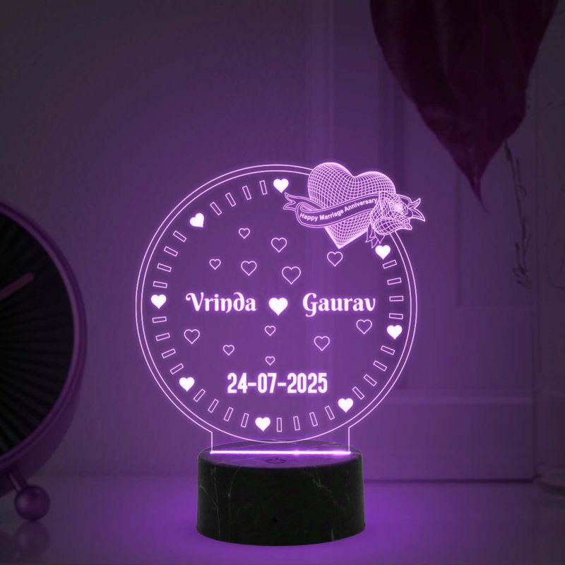 Personalized Couple Night Lamp with Multicolored Light Customized with Name Gift for Birthday Anniversary